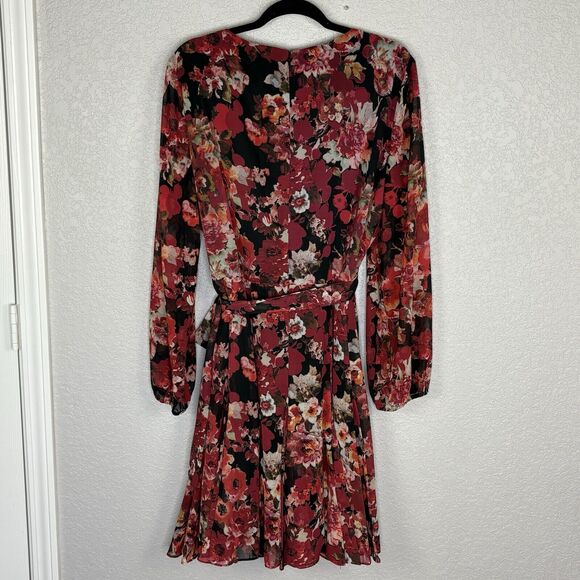 TAHARI ASL Size 18 Floral DRESS MULTICOLOR KNEE Length Sheer Long Sleeve - Picture 4 of 8